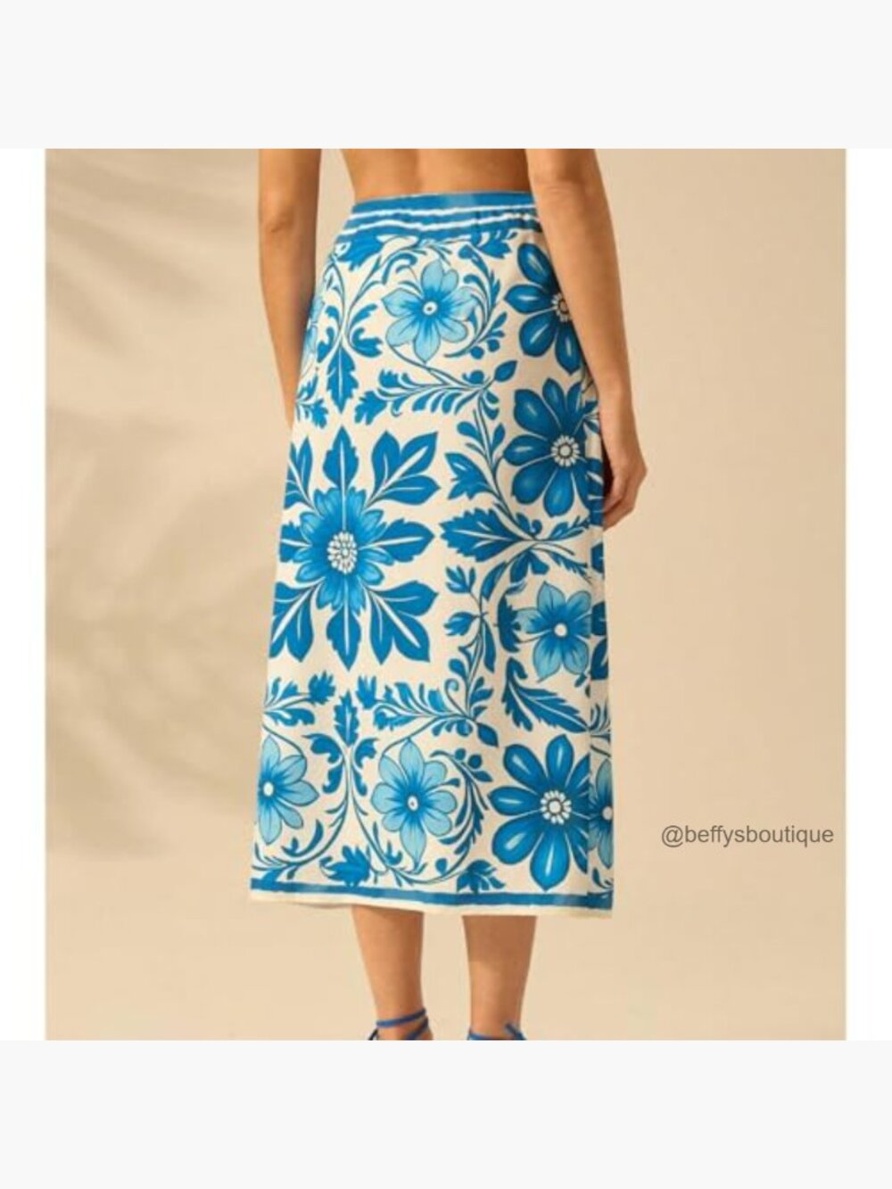 Floral Wrap Midi Skirt High Waist A-Line Boho Flared Side Tie - Picture 4 of 7